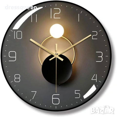4442 Безшумен стенен часовник "Total Black" – черен циферблат и елегантен корпус