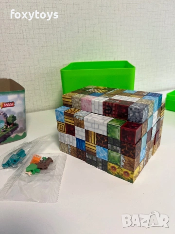 Магнитни кубчета с две фигурки - 196 броя, тип Minecraft, с кутия