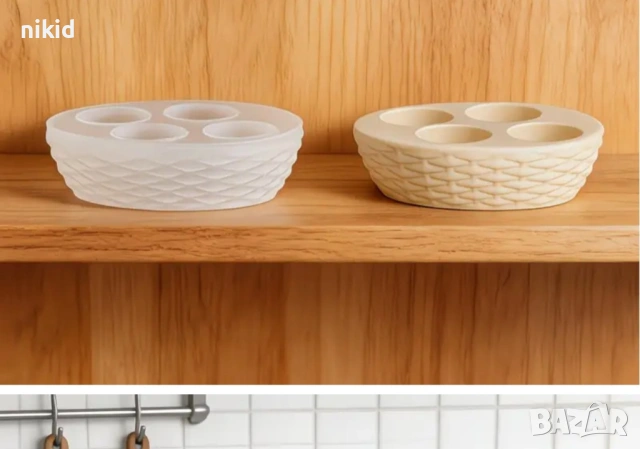 Гнездо плетено кошче с 4 отвора дупки за яйце силиконов молд форма фондан шоколад гипс смола, снимка 3 - Форми - 54209526