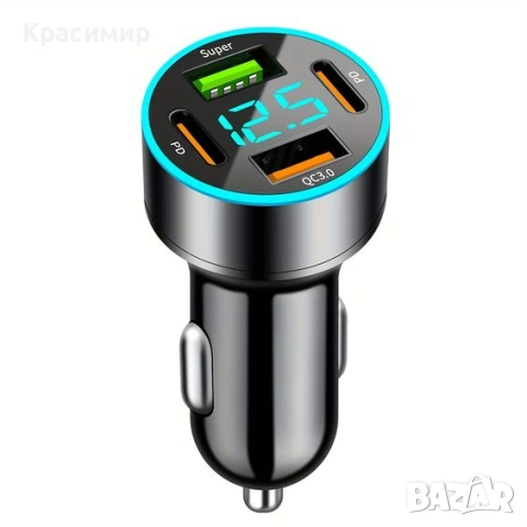 Зарядно за запалка с 4 USB + Волтметър