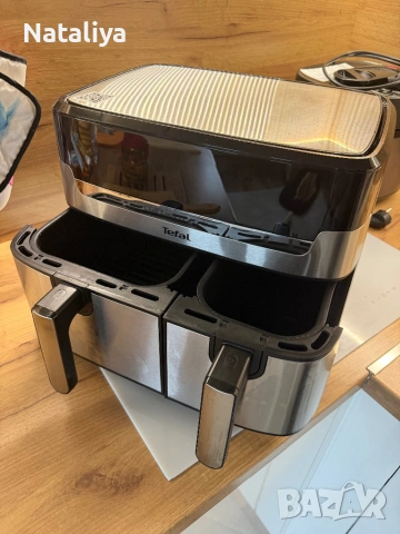 Еър фрайър с две зони Tefal Dual Easy Fry & Grill – Като нов!, снимка 5 - Фритюрници - 54283032