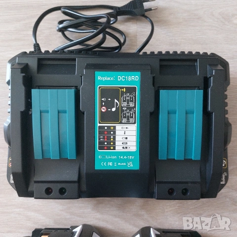 Комплект Двойно Бързо Зарядно DC18RD + 2 бр. Усилени Батерии 18V 5.5Ah (Съвместими с Makita LXT), снимка 2 - Други инструменти - 55278272