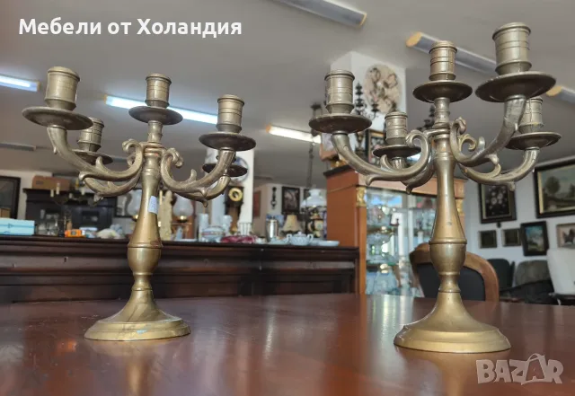 Двойка бронзови свещници, снимка 4 - Други ценни предмети - 55482142