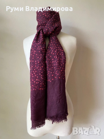 Tъмночервен шал Beck Sondergaard 50 % коприна и 50 % вълна, снимка 6 - Шалове - 54130501