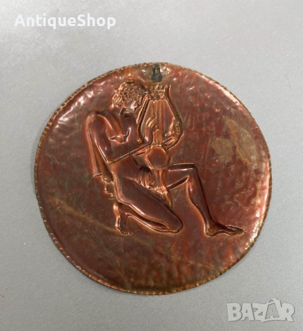 Медна стенна чиния, декорация. Орфей с лира, снимка 3 - Пана - 54178642