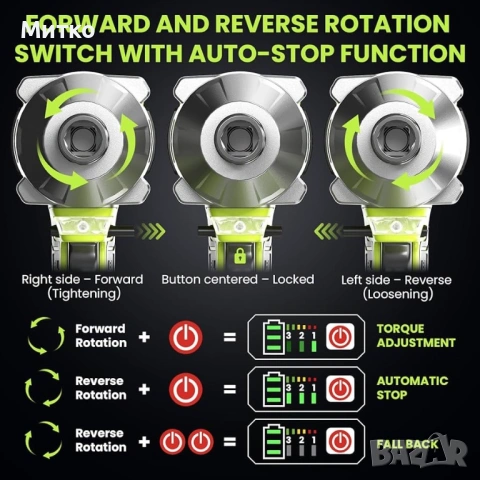 Безжичен ударен гайковерт 1/2 инча, 1000Nm безчетков ударен пистолет с висок въртящ момент, комплект, снимка 6 - Винтоверти - 53963689