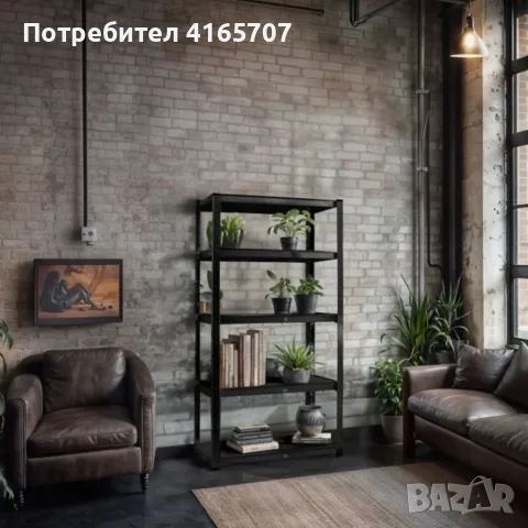 Черен метален гаражен стелаж 875 кг – 5 рафта, 180 × 90 × 40 см, снимка 4 - Стелажи и щандове - 55616495