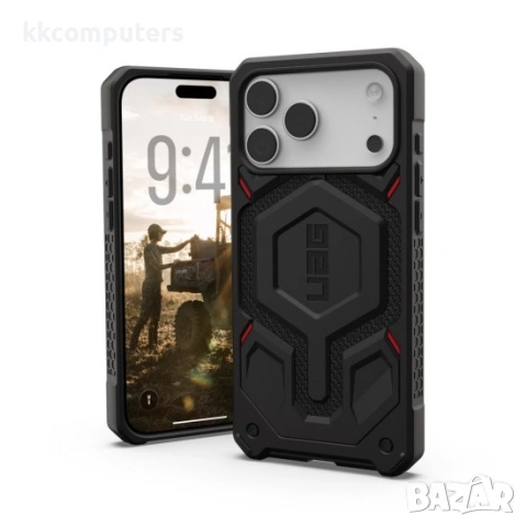 Оригинален кейс UAG Monarch Pro Kevlar, За iPhone 17 Pro Max (6.9), Черен и Протектор