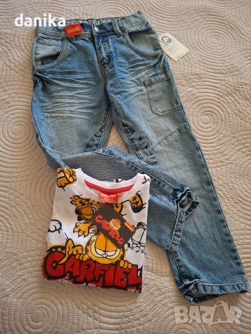 Дънки и тениска Garfield 128, снимка 2 - Детски панталони и дънки - 55613570