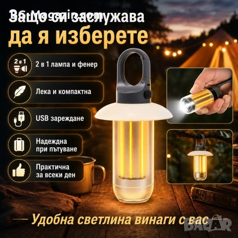 Мощна акумулаторна преносима LED лампа къмпинг осветление лед фенер за риболов туризъм палатка силна, снимка 4 - Къмпинг осветление - 51178731