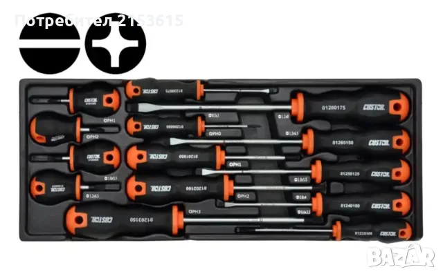 CUSTOR TOOLS 14 броя кръстати прави отвертки комплект, снимка 3 - Отвертки - 55506055