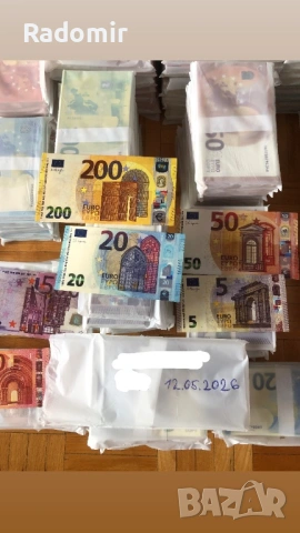 Реквизитни евро банкноти, пачки по €5, €10, €20, €50, €100, €200 и €500 за клипове и забавление, снимка 7 - Други - 53306440