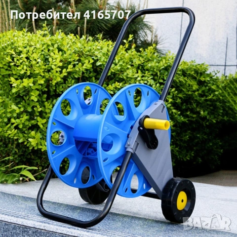 Стойка за градински маркуч до 60 м, с колелца и стоманена конструкция, снимка 5 - Градинска техника - 54476129