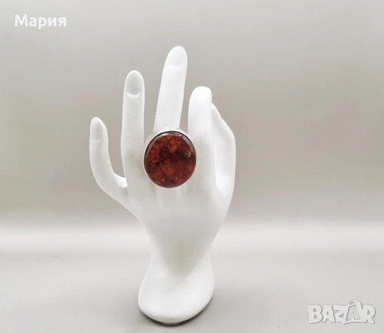 СРЕБЪРЕН ПРЪСТЕН С КЕХЛИБАР 25.16ГР, снимка 2 - Пръстени - 54834189