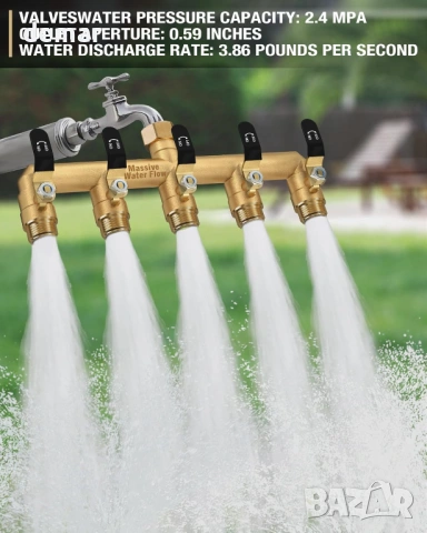 5-пътен разделител за вода, 3/4-инчов конектор за кран, плътен месинг, снимка 2 - Напояване - 54025335