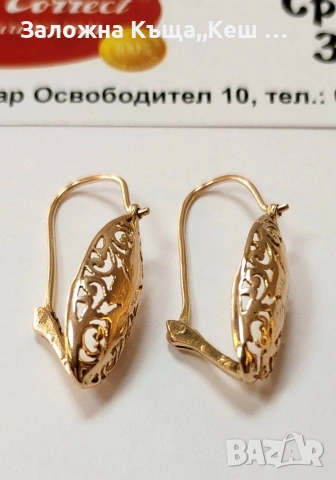 Златни обеци 14К.Тегло 3.10 гр.Цена 248 €., снимка 2 - Обеци - 54024770