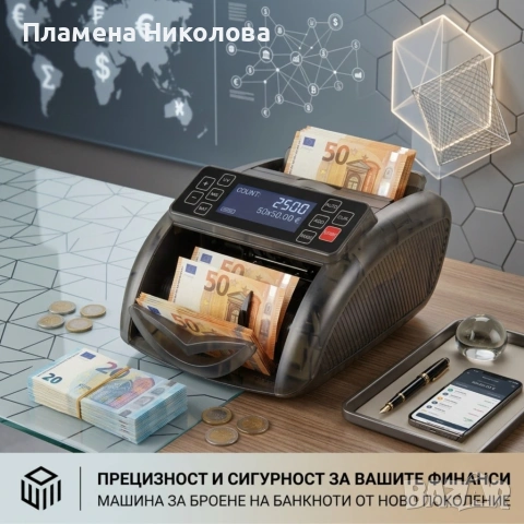 Професионална машина за броене на банкноти с UV/MG проверка за фалшиви банкноти, LCD дисплей, Add и 