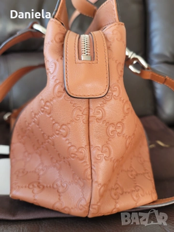 Оригинална дамска кожена чанта Gucci Bamboo Guccissima със сертификат, снимка 3 - Чанти - 54793442