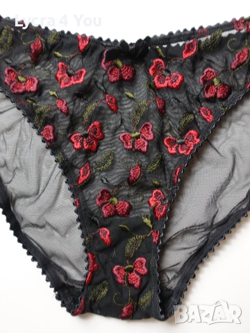 М черни тюлени бикини с червени бродирани цветя , снимка 2 - Бельо - 54140278