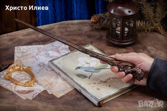 Ръчно изработена дървена магическа пръчка дракон 38 см, снимка 3 - Колекции - 54391196