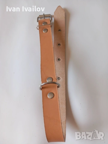 Светъл кожен нашийник (Натурален бланк) – ширина 3 см / дължина 60 см, снимка 2 - За кучета - 54144805