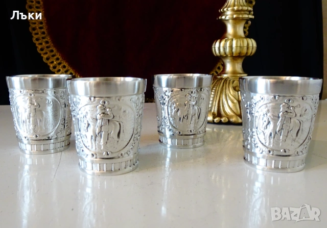 Калаени чаши за ракия Ангел,Тръбач,Пушки. 