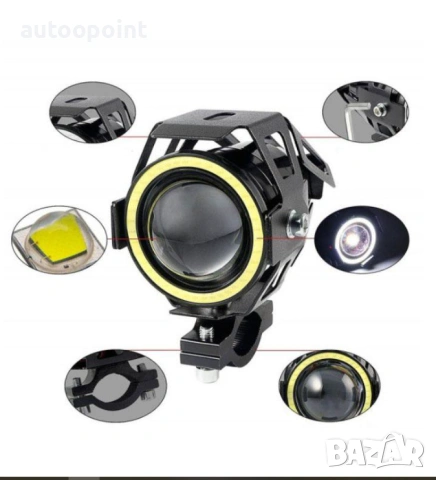 LED халоген за мотор фар с ангелско око дневни светлини, снимка 3 - Аксесоари и консумативи - 53982549