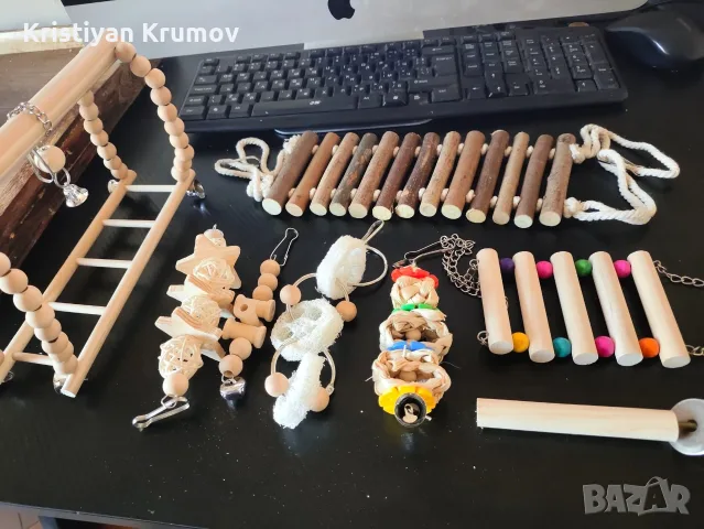Комплект играчки и мостчета от 8 части за малки до средни папагали, снимка 4 - Папагали - 55616724