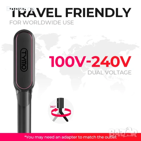 Четка преса за коса TYMO Flipro Hair Straightener Brush 2 in 1 200M Ions Ceramic Black, снимка 6 - Преси за коса - 55146151
