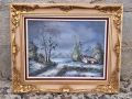 авторска картина зимен пейзаж маслени бои върху платно с красива дървена рамка , снимка 1