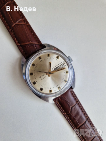 SLAVA, cal. 2428, ръчно нав-е, made in USSR, каса – 37мм, снимка 4 - Мъжки - 34171588