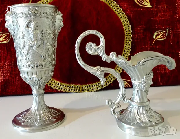 Италианска калаена ваза,кана,свещник,бокал,шедьовър. , снимка 6 - Антикварни и старинни предмети - 55342349