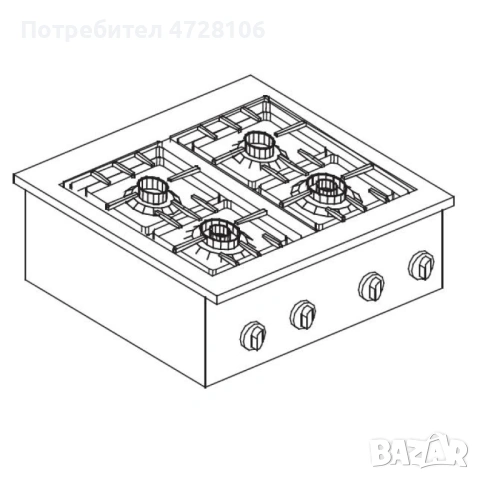 Професионален газов котлон за вграждане с 4 горелки – 14 kW