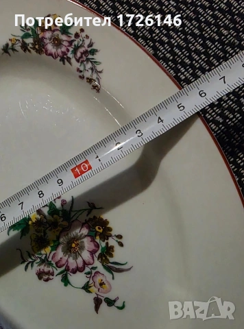 Порцеланова овална чиния 4 броя на Китка с червен кант , снимка 7 - Чинии - 54059223