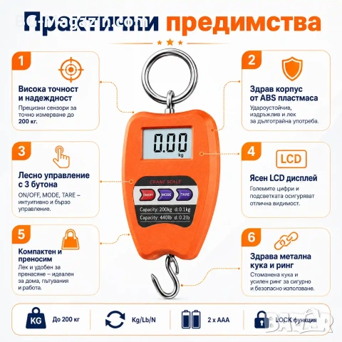Професионален електронен кантар за храна риба самолетен багаж до 200кг дигитален риболов куфар , снимка 4 - Везни - 50921379