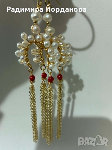 Обеци с перли и корали, снимка 4 - Бижутерийни комплекти - 54174548