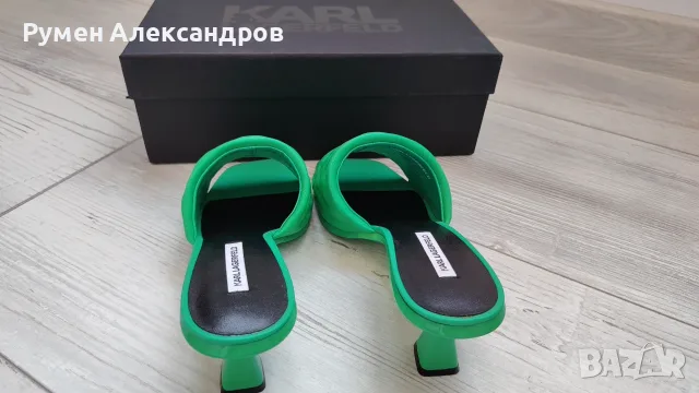 Нови зелени дамски кожени чехли на ток KARL LAGERFELD PANACHE II EUR38, снимка 9 - Чехли - 55337595