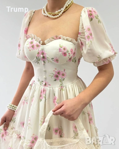 Кукленска рокля на цветя , цвят екрю