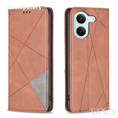 Кожен Калъф за Xiaomi Poco X8 Pro 5G / Redmi Turbo 5 5G - Геометричен дизайн, Слотове за карти, Стой, снимка 2 - Калъфи, кейсове - 54131700