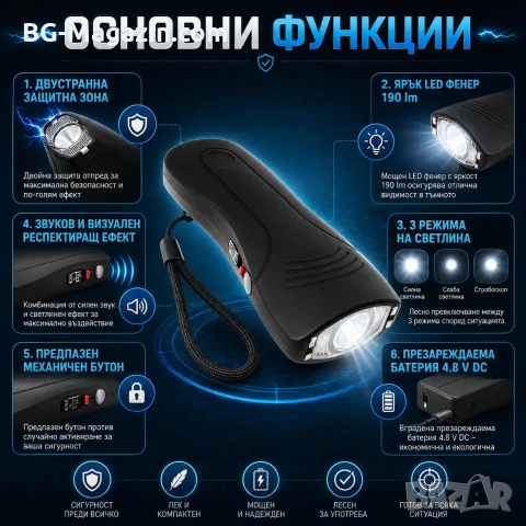 Мощен електрошок кучегон за самозащита от кучета нападение с LED фенер акумулаторен самоотбрана, снимка 2 - Екипировка - 53032332
