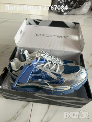 ЛУКСОЗНИ Off-White "Be Right Back" Silver/Blue – НОВИ с кутия!, снимка 3 - Маратонки - 54196985