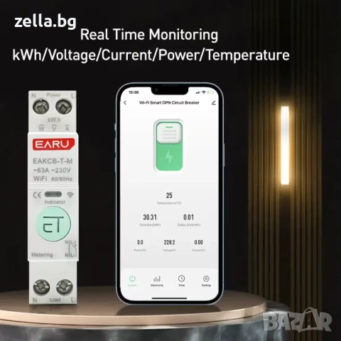 Монофазен WiFi електромер Tuya | Защита от пренапрежение 63A | Smart Home Alexa Google 10331, снимка 3 - Друга електроника - 54672320