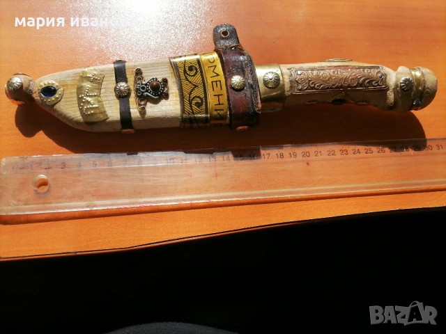здрав голям нож с украса турмалин шпинел бронз, снимка 3 - Ножове - 54805941