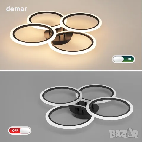 Смарт LED полилей/плафон с 4 пръстена и дистанционно за таван (димер, 3000–6000K), снимка 8 - Полилеи - 55537131