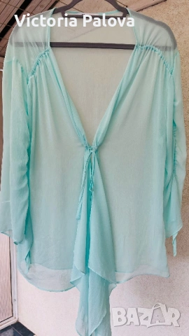 Ефирна шифонова блуза Crazy в цвят кристална мента, снимка 4 - Блузи с дълъг ръкав и пуловери - 54020805