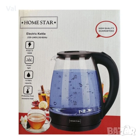 Електрическа кана Homestar с мощност 1500W и капацитет 1,8 литра, снимка 3 - Кани - 54923445
