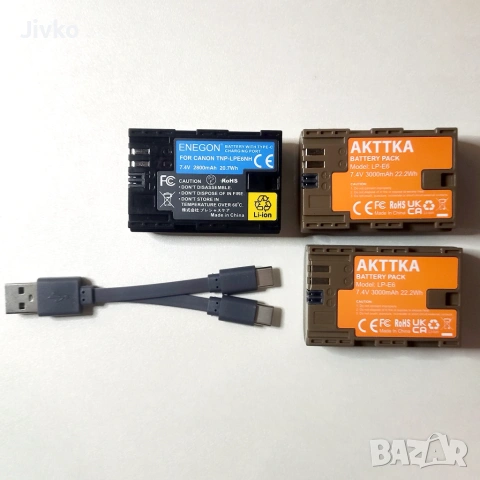 LP-E6NH и 2бр LP-E6 с USB-c Зареждане за Canon EOS, снимка 2 - Батерии, зарядни - 54679203