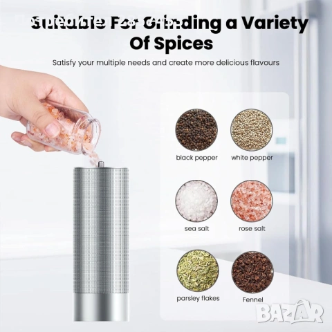 Luvan Salt Grinder / нова / алуминиева ръчна мелничка за сол / adjustable coarseness, снимка 5 - Аксесоари за кухня - 54394217