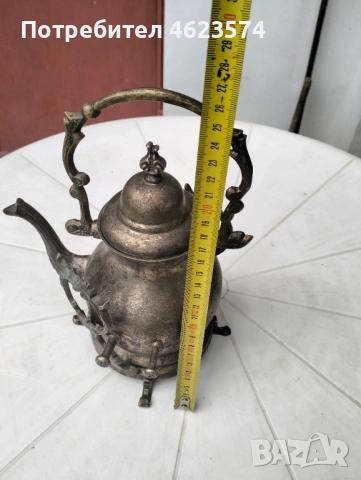 Посребрен чайник с поставка, снимка 3 - Антикварни и старинни предмети - 54892475