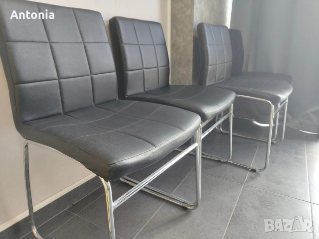 Черни кожени столове 4 бр, снимка 2 - Столове - 54099301